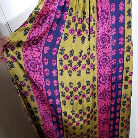 Kale Bob Silk Blend Colorful Boho Sleeveless Maxi Dress Size XS - Picture 3 of 9